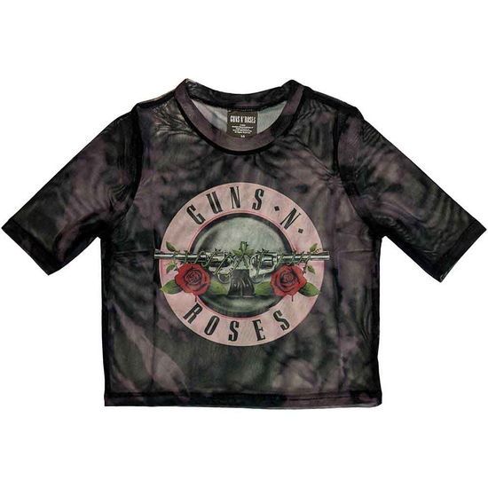 Guns N' Roses Ladies Crop Top: Pink Tint Bullet Logo (Mesh) - Guns N Roses - Merchandise -  - 5056821085547 - December 6, 2024