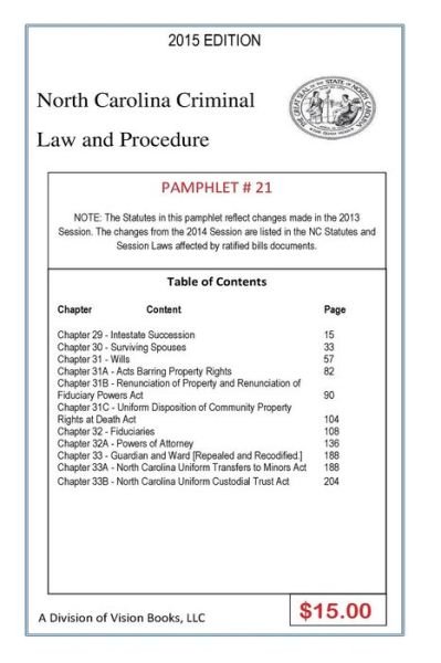 Cover for Tony Rivers · North Carolina Criminal Law and Procedure-Pamphlet 21 (Taschenbuch) (2014)