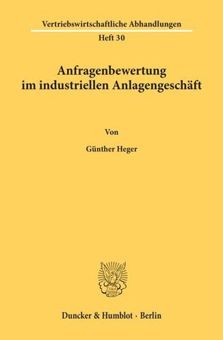 Cover for Heger · Anfragenbewertung im industrielle (Bok) (1988)