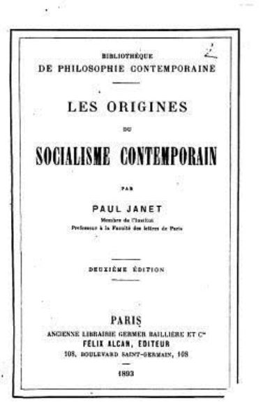 Cover for Paul Janet · Les origines du socialisme contemporain (Paperback Book) (2016)