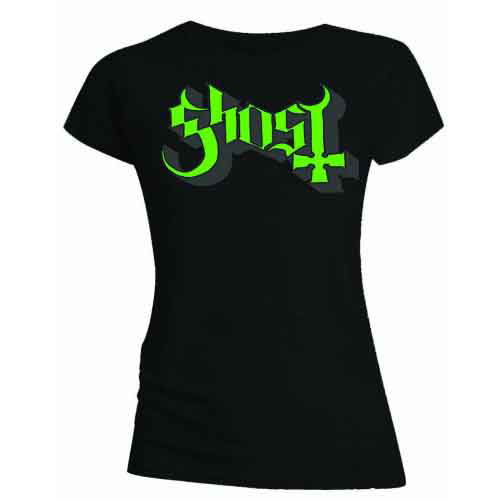 Ghost Ladies T-Shirt: Green / Grey Keyline Logo (Skinny Fit) - Ghost - Koopwaar - Global - Apparel - 5055295344549 - 