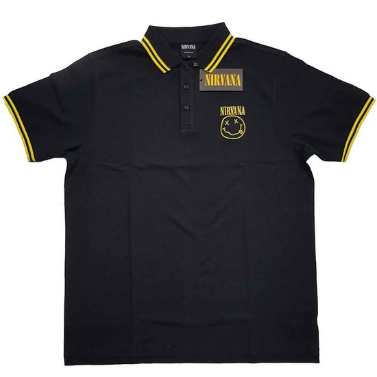 Cover for Nirvana · Nirvana Unisex Polo Shirt: Happy Face (Kläder) [size S] [Black - Unisex edition]