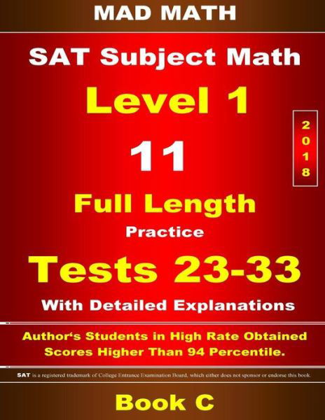Cover for John Su · 2018 SAT Subject Level 1 Book C Tests 23-33 (Taschenbuch) (2017)