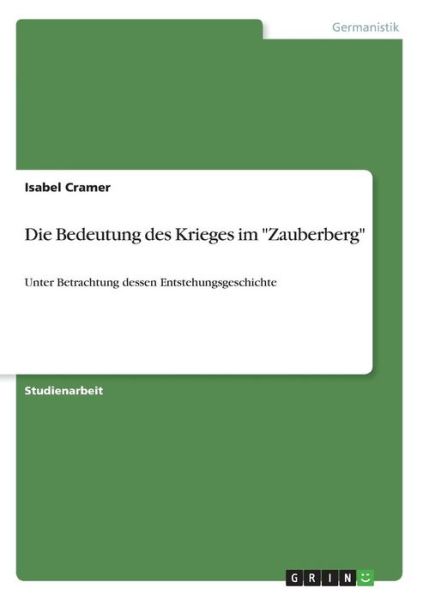 Cover for Cramer · Die Bedeutung des Krieges im &quot;Za (Book)