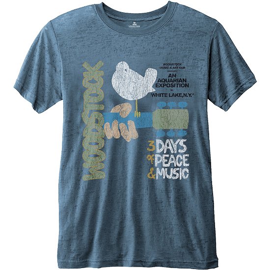 Cover for Woodstock · Woodstock Unisex Fashion Tee: Classic Vintage Poster with Burn Out Finishing (TØJ) [size S] [Blue - Unisex edition]