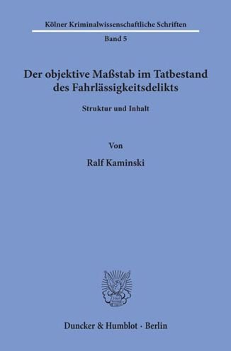 Cover for Kaminski · Der objektive Maßstab im Tatbe (Bog) (1992)