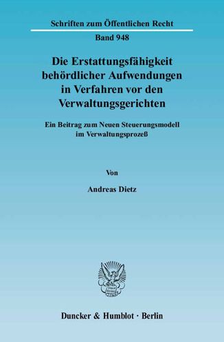 Cover for Dietz · Die Erstattungsfähigkeit behördli (Book) (2004)