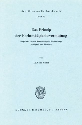 Cover for Meder · Das Prinzip der Rechtsmäßigkeitsv (Book) (1970)