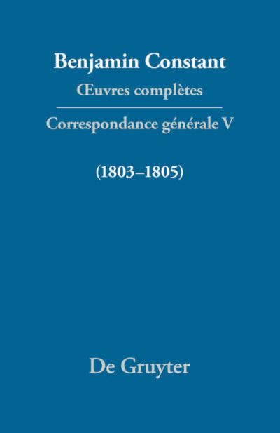 Cover for Constant · Correspondance 1803-1805 (Book) (2007)