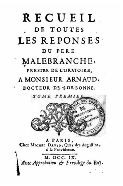 Cover for Nicolas Malebranche · Recueil de toutes les reponses du pere Malebranche - Tome I (Paperback Book) (2016)