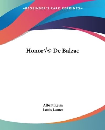 Cover for Louis Lumet · Honorã© De Balzac (Paperback Book) (2004)