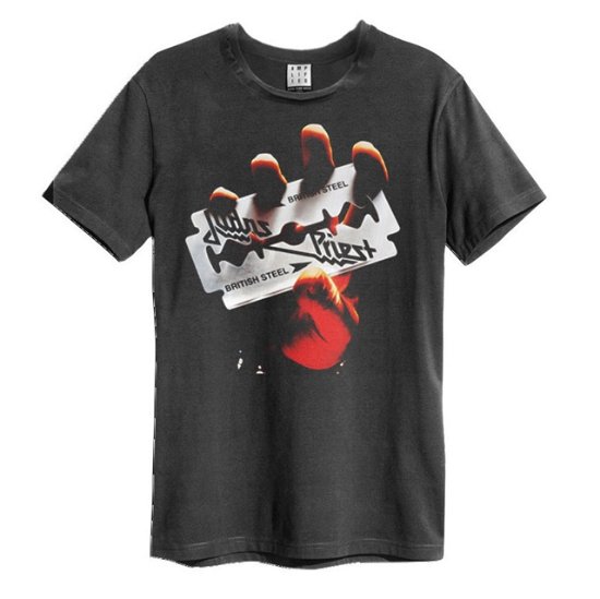 Judas Priest British Steel Amplified Vintage Charcoal Medium T Shirt - Judas Priest - Produtos - AMPLIFIED - 5054488485557 - 10 de junho de 2022