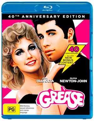 Cover for Travolta, John, Newton-john, Olivia, Channing, Stockard, Conaway, Jeff, Pearl, Barry, Tucci, Michael, Ward, Kelly, Conn, Didi, Donnelly, Jamie, Manoff, Dinah, Arden, Eve, Avalon, Frankie, Blondell, Joan, Byrnes, Edd, Caesar, Sid, Kleiser, Randal · Grease (40th Anniversary Edition) (Blu-ray) (2018)