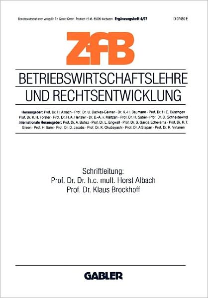 Cover for Horst Albach · Betriebswirtschaftslehre und Rechtsentwicklung - ZFB Special Issue (Paperback Book) [1997 edition] (1997)