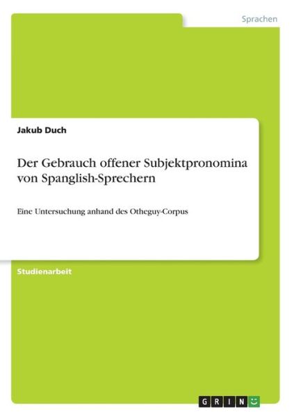 Cover for Duch · Der Gebrauch offener Subjektpronom (Book)