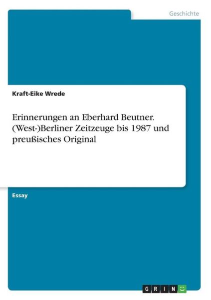 Cover for Wrede · Erinnerungen an Eberhard Beutner. (Book)