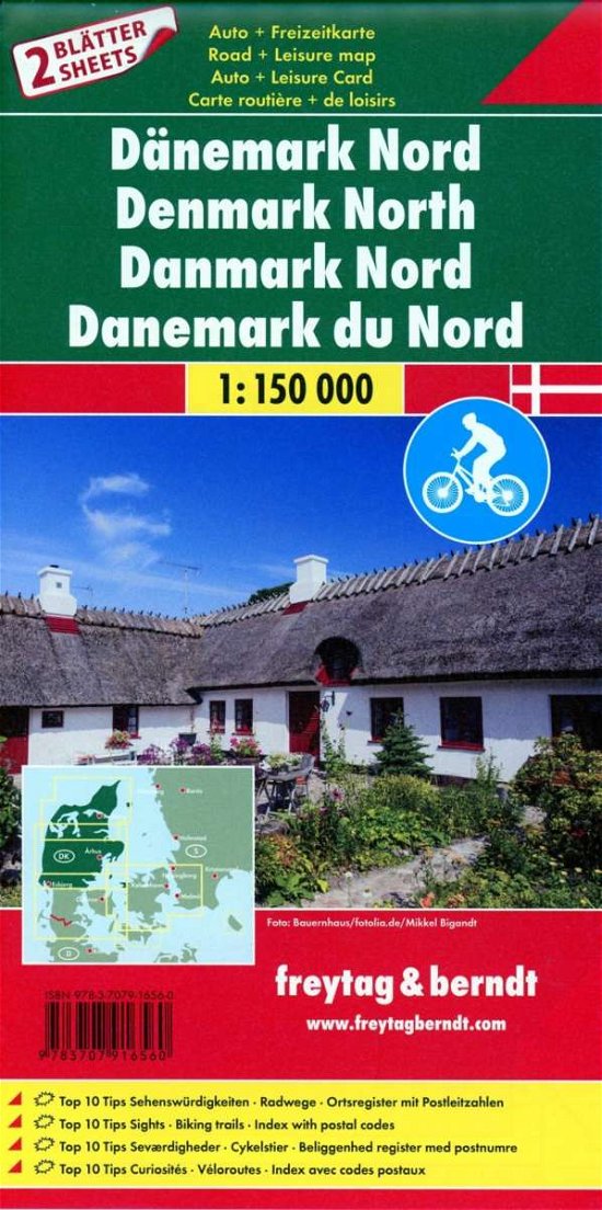 Denmark North - South Road Map, 2 Sheets with Biking Routes 1:150 000 - Freytag & Berndt - Bøger - Freytag-Berndt - 9783707916560 - 1. februar 2018
