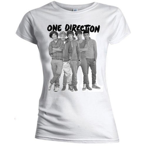 One Direction Ladies T-Shirt: Group Standing Black & White (Skinny Fit) - One Direction - Merchandise - Global - Apparel - 5055295351561 - 