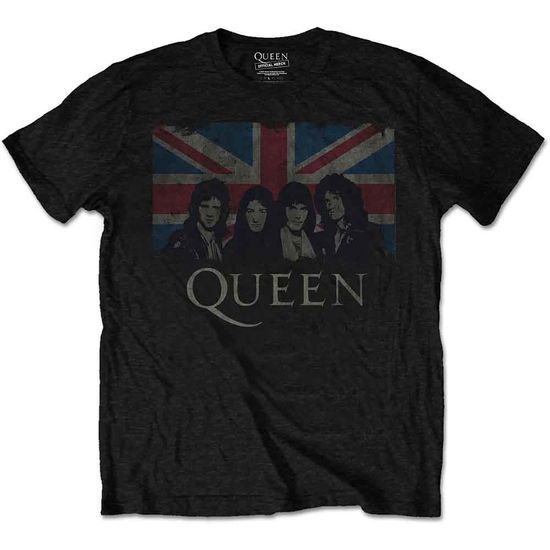 Queen Unisex T-Shirt: Vintage Union Jack - Queen - Produtos - Rockoff - 5056170621564 - 