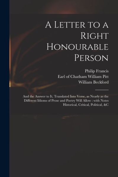 Cover for Philip 1708?-1773 Francis · A Letter to a Right Honourable Person (Pocketbok) (2021)