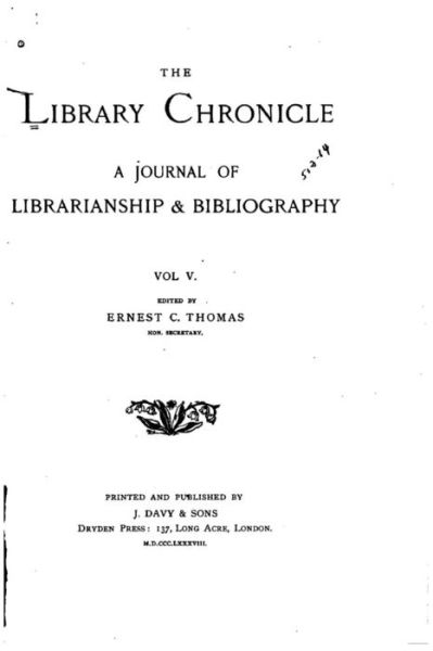 Cover for Library Association · The Library Chronicle - Vol. V (Paperback Book) (2016)