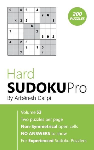 Cover for Arbëresh Dalipi · Hard Sudoku Pro : Book for Experienced Puzzlers  Vol. 53 (Paperback Book) (2017)