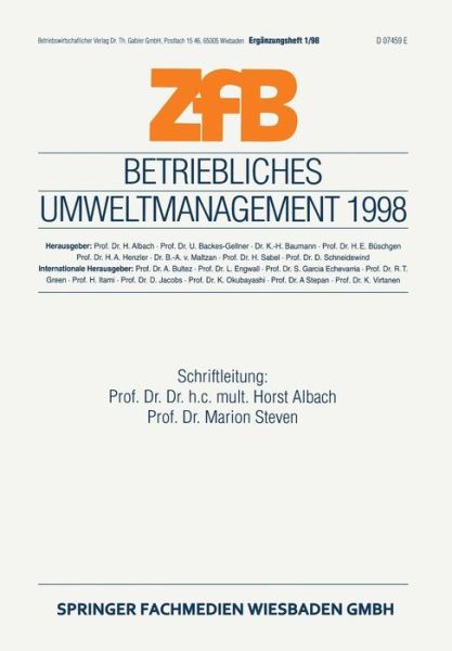 Cover for Horst Albach · Betriebliches Umweltmanagement 1998 - Zfb Special Issue (Paperback Book) [1998 edition] (1998)