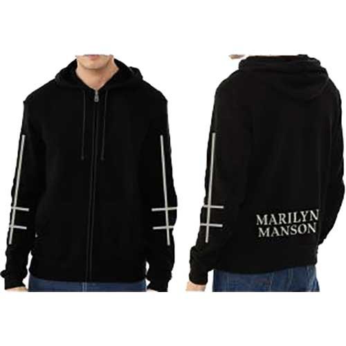 Marilyn Manson Unisex Zipped Hoodie: Cross Logo (Ex Tour / Back Print) - Marilyn Manson - Marchandise -  - 5056170646567 - 