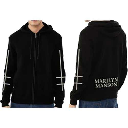 Marilyn Manson Unisex Zipped Hoodie: Cross Logo (Ex Tour / Back Print) - Marilyn Manson - Fanituote -  - 5056170646567 - 