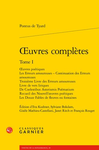 Cover for Pontus de Tyard · Oeuvres Completes. Tome I (Paperback Book) (2022)