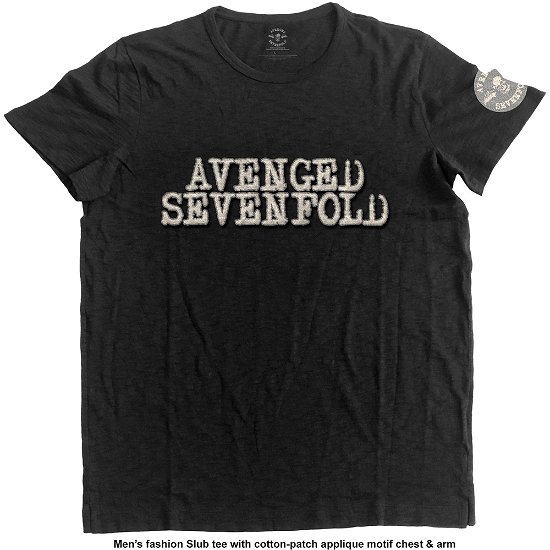 Avenged Sevenfold Unisex T-Shirt: Logo & Death Bat (Applique) - Avenged Sevenfold - Produtos - Unlicensed - 5055979980568 - 