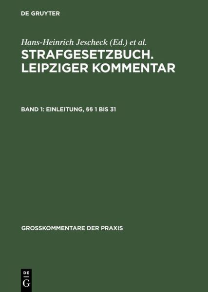 Cover for Hans-heinrich Jescheck · Einleitung, 1 Bis 31 (10. Vollig Neu Bearb. Aufl. Re) (Hardcover Book) (1985)