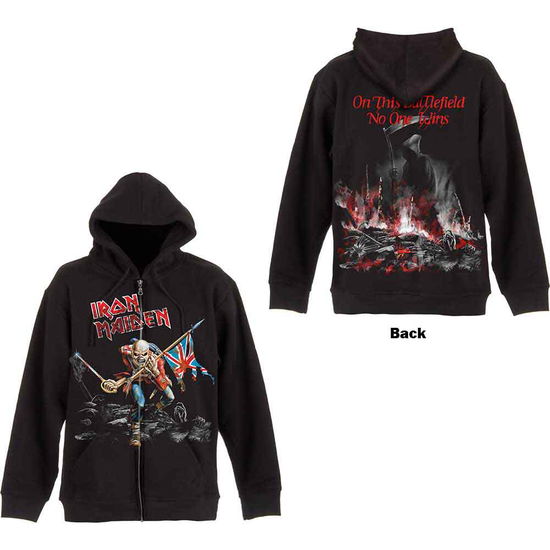 Iron Maiden Unisex Zipped Hoodie: Scuffed Trooper (Back Print) - Iron Maiden - Mercancía - Global - Apparel - 5055979938569 - 