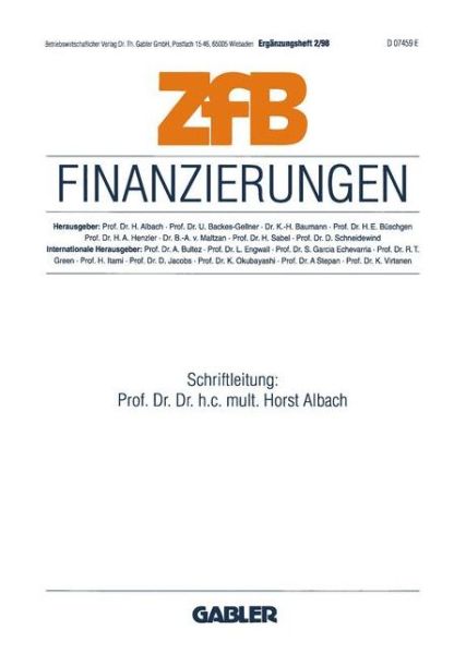 Cover for Horst Albach · Finanzierungen - ZFB Special Issue (Paperback Book) [1998 edition] (1999)