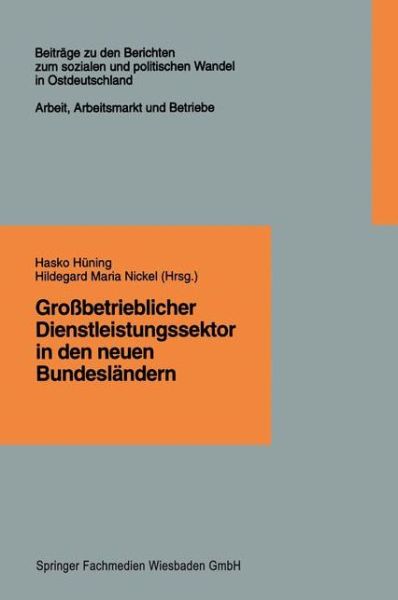 Grossbetrieblicher Dienstleistungssektor in Den Neuen Bundeslandern: Finanzdienstleistungen, Einzelhandel, Krankenpflege - Beitrage Zu Den Berichten der Kommision Fur die Erforschung - Hasko Huning - Bøker - Vs Verlag Fur Sozialwissenschaften - 9783322925572 - 18. september 2012