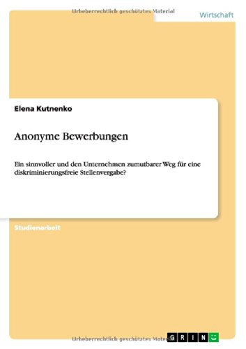 Cover for Elena Kutnenko · Anonyme Bewerbungen (Paperback Book) [German edition] (2012)