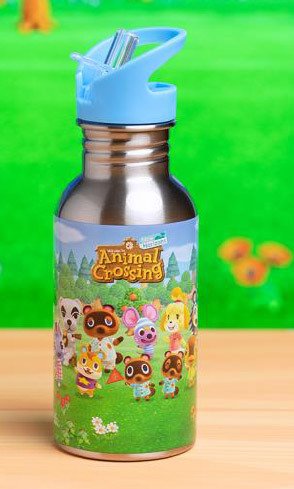 Animal Crossing: Paladone - Metal Water Bottle W Straw 500ml (bottiglia) - Animal Crossing: Paladone - Merchandise - Paladone - 5055964766573 - 