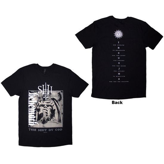 Behemoth Unisex T-Shirt: The Shit Ov God Vertical Logo Cover (Black) (Back Print) - Behemoth - Produtos - - 5056836435573 - 28 de fevereiro de 2025
