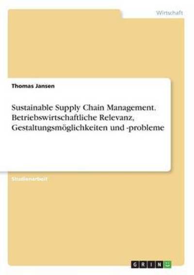 Cover for Jansen · Sustainable Supply Chain Managem (Book) (2016)