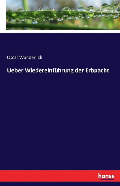 Cover for Wunderlich · Ueber Wiedereinführung der E (Buch) (2017)