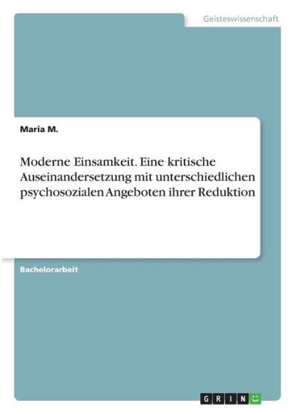 Cover for M. · Moderne Einsamkeit. Eine kritische A (Bog)