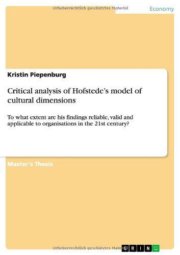 Cover for Kristin Piepenburg · Critical Analysis of Hofstede's Model of Cultural Dimensions (Paperback Book) (2011)
