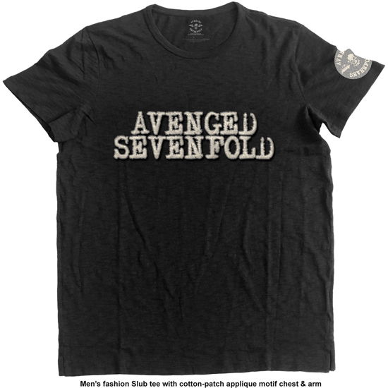 Cover for Avenged Sevenfold · Avenged Sevenfold Unisex T-Shirt: Logo &amp; Death Bat (Applique) (T-shirt) [size M] [Black - Unisex edition]