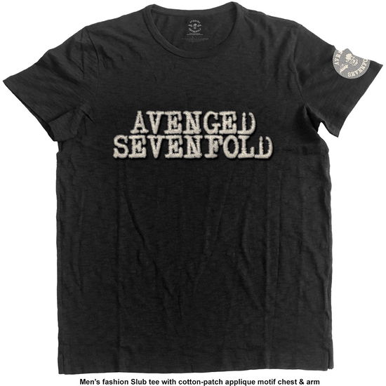 Cover for Avenged Sevenfold · Avenged Sevenfold Unisex T-Shirt: Logo &amp; Death Bat (Black) (Applique) (T-shirt) [size M] [Black - Unisex edition] (2016)