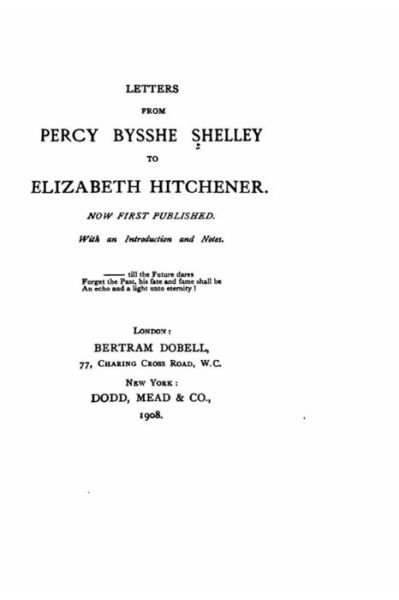 Cover for Percy Bysshe Shelley · Letters from Percy Bysshe Shelley to Elizabeth Hitchener (Pocketbok) (2016)