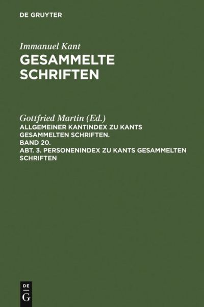 Cover for Gottfried Martin · Kant's gesammelte Schriften.Abt.3/20 (Book) (1969)