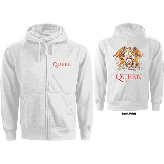 Cover for Queen · Queen Ladies Zipped Hoodie: Classic Crest (Back Print) (Hoodie) [size S] [White - Ladies edition]