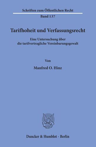 Cover for Hinz · Tarifhoheit und Verfassungsrecht. (Book) (1971)