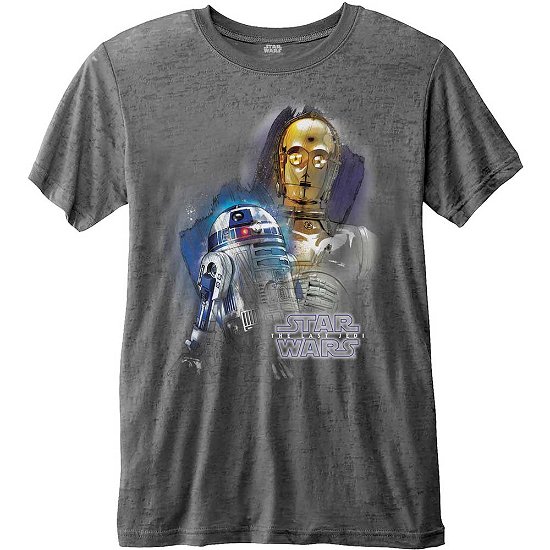 Cover for Star Wars · Star Wars Unisex Burn Out T-Shirt: Episode VIII Droids Portrait (Bekleidung) [size S] [Grey - Unisex edition]