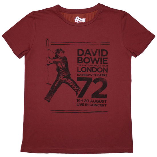 David Bowie Ladies T-Shirt: Rainbow Theatre (Red) - David Bowie - Produtos - - 5056737277579 - 8 de outubro de 2024